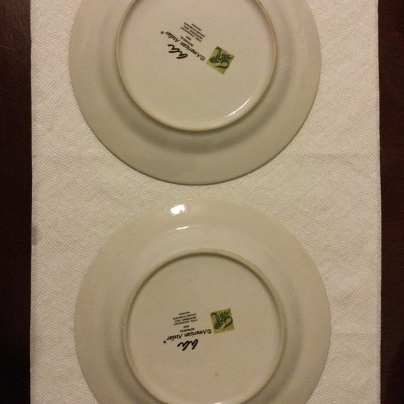 Set of 2 American Atelier Botanical Salad dessert plate stoneware floral orchid - Picture 4 of 4